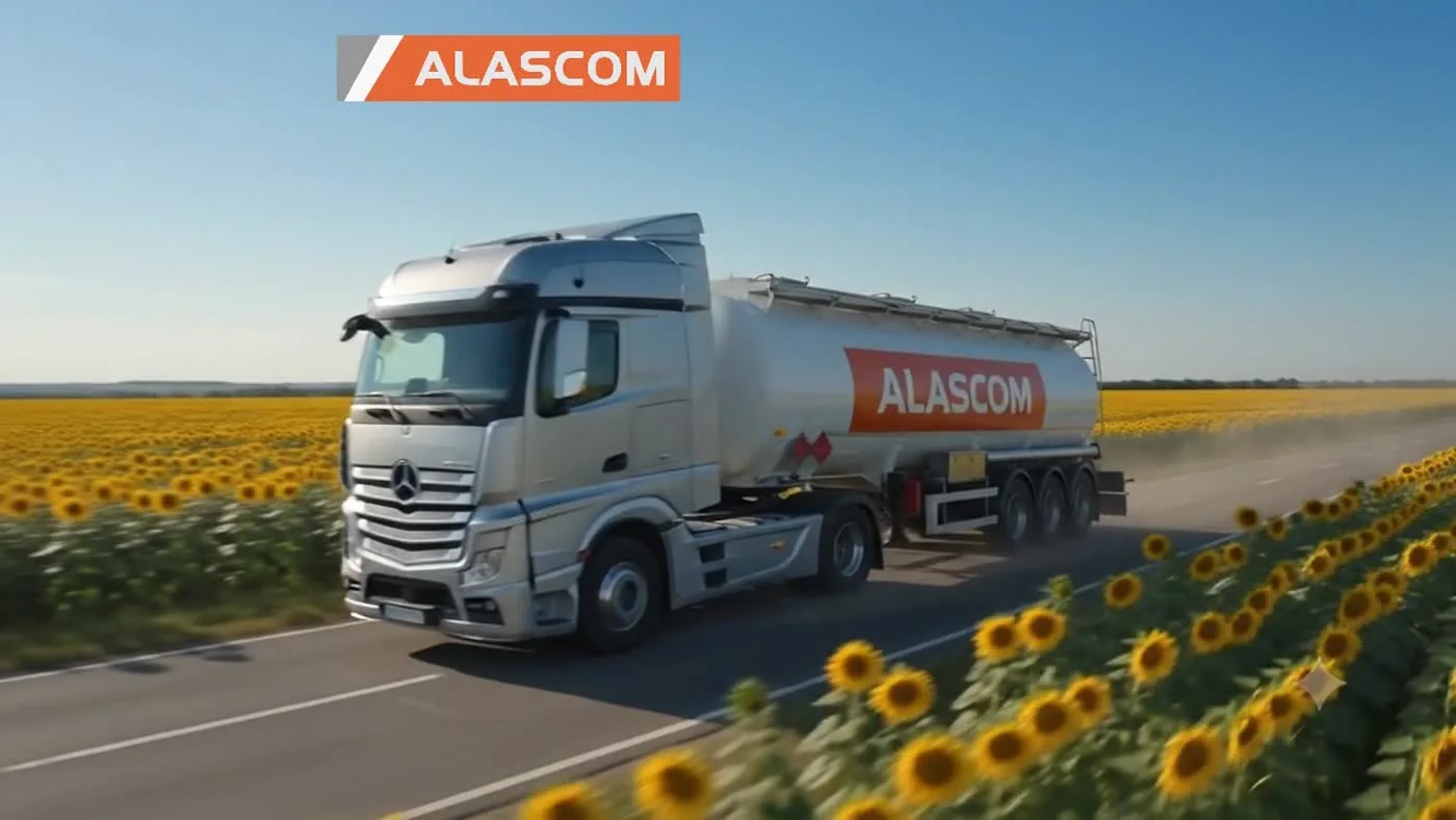 Transport carburant pe drum lângă câmpuri agricole